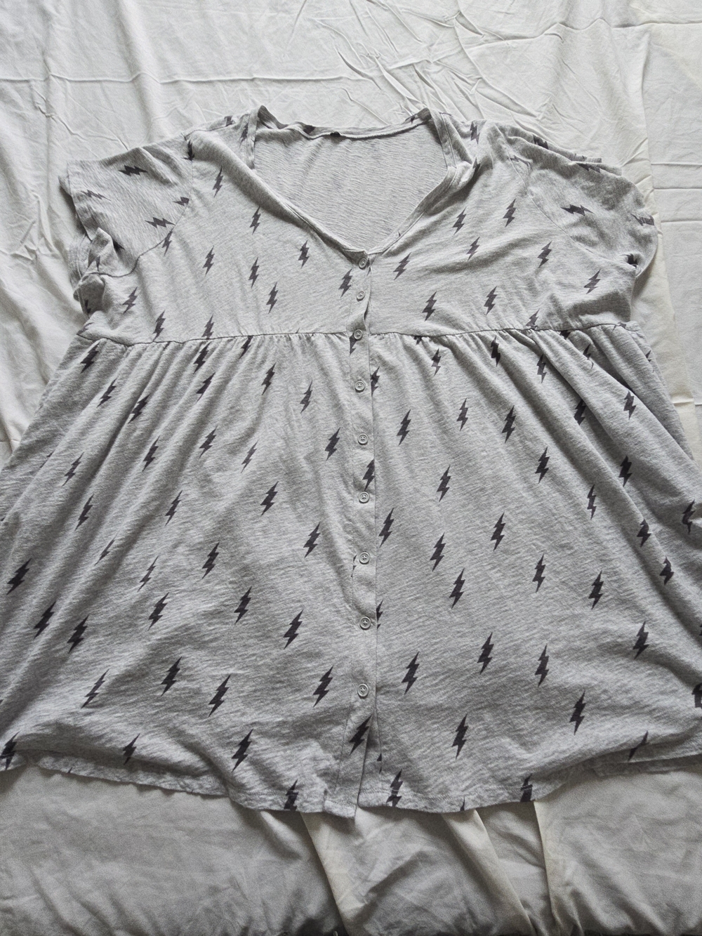 torrid Gray Lightning Bolt Button-Front Lounge Dress - Picture 2 of 4